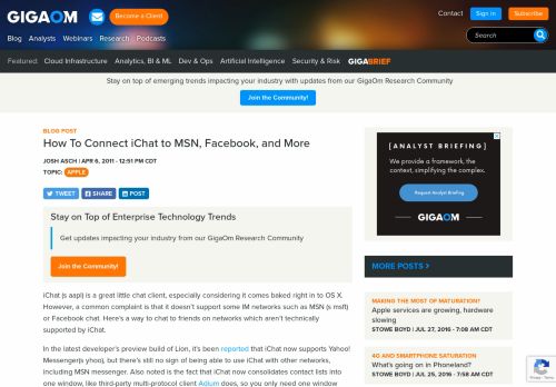 
                            11. Gigaom | How To Connect iChat to MSN, Facebook, and More