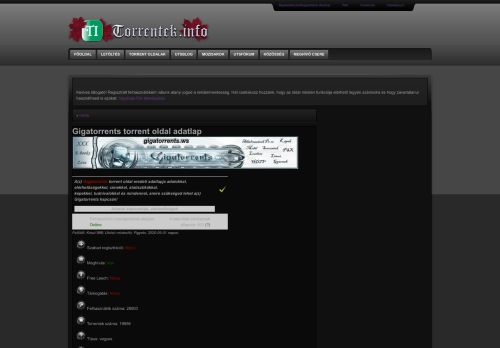 
                            7. Gigatorrents torrent oldal adatlap | TORRENTEK.info - Torrent oldal ...