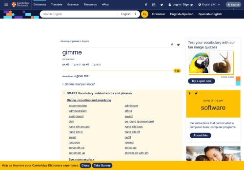 
                            13. GIMME | meaning in the Cambridge English Dictionary