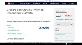 
                            12. Giocare a SNAI su Internet? Recensione e offerta