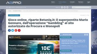 
                            6. Gioco online, riparte Betuniq.it: il superpentito Mario Gennaro, dall ...