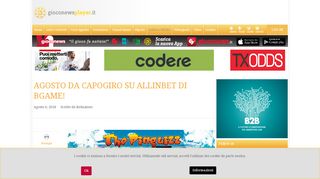 
                            8. Gioconews Player - Agosto da capogiro su Allinbet di Bgame!