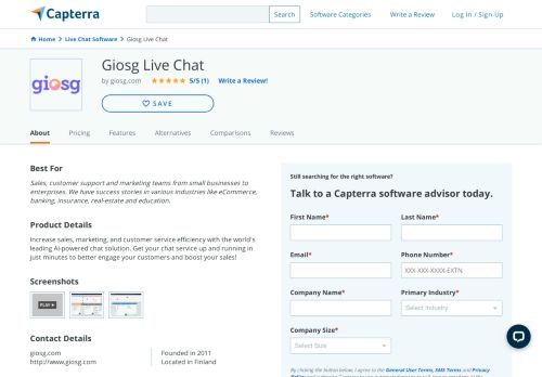 
                            13. Giosg Live Chat Reviews and Pricing - 2019 - Capterra