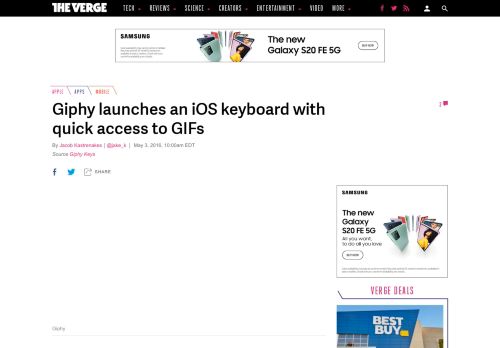 
                            9. Giphy launches an iOS keyboard with quick access to GIFs - The Verge