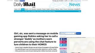 
                            13. Girl, six, sent creepy message on app Roblox by stranger | Daily Mail ...