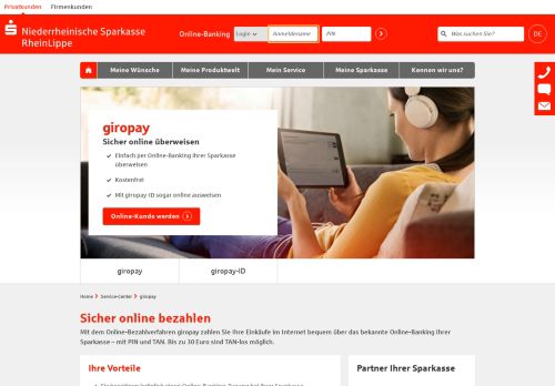 
                            6. giropay - Sicher online überweisen - Niederrheinische Sparkasse ...