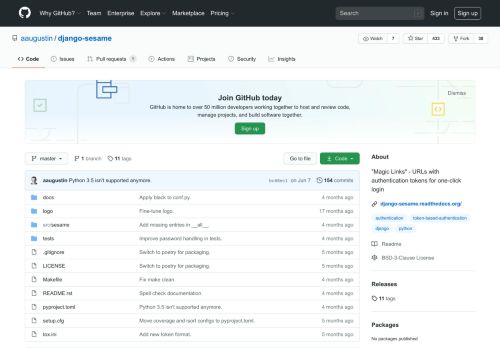 
                            8. GitHub - aaugustin/django-sesame: URLs with authentication tokens ...