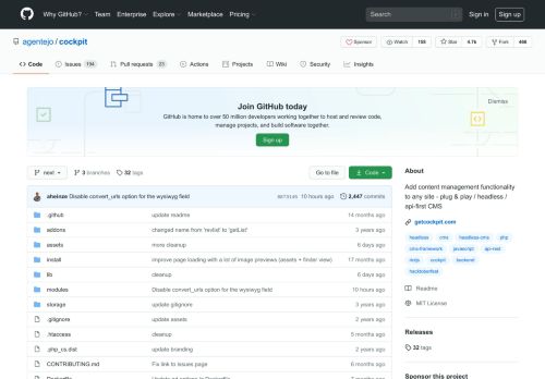 
                            3. GitHub - agentejo/cockpit: Add content management functionality to ...