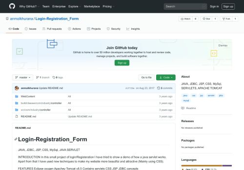 
                            8. GitHub - anmolkhurana/Login-Registration_Form: JAVA, JDBC, JSP ...