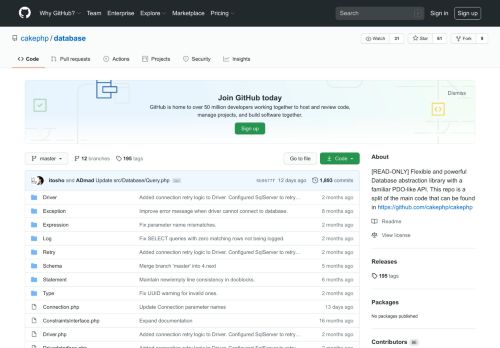 
                            8. GitHub - cakephp/database: [READ-ONLY] Flexible and powerful ...