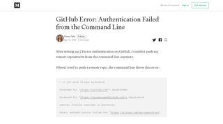 
                            12. GitHub Error: Authentication Failed from the Command Line - Medium