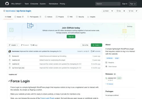 
                            5. GitHub - kevinvess/wp-force-login: A simple lightweight WordPress ...