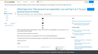 
                            1. Github login error: That account is an organization, you can't log ...