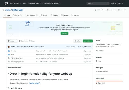 
                            6. GitHub - mislav/twitter-login: Login through Twitter; DEPRECATED in ...