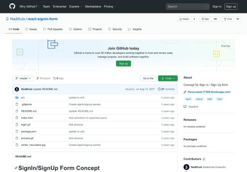 
                            4. GitHub - NadiKuts/react-signin-form: Concept for Sign in / Sign Up form