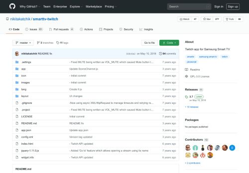 
                            9. GitHub - nikitakatchik/smarttv-twitch: Twitch app for Samsung Smart TV