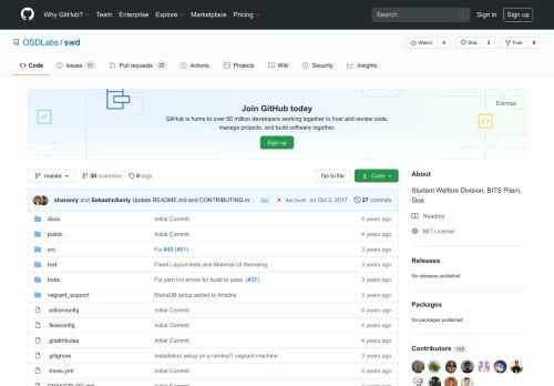 
                            11. GitHub - OSDLabs/swd: Student Welfare Division, BITS Pilani, Goa