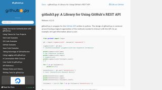 
                            12. github3.py: A Library for Using GitHub's REST API — github3.py 1.2.0 ...