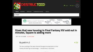 
                            10. Given that new housing in Final Fantasy XIV sold out in minutes ...