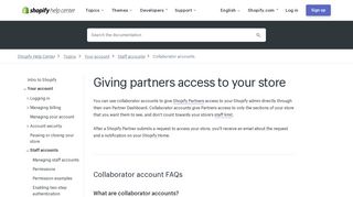 
                            3. Giving partners access to your store · Shopify Help Center