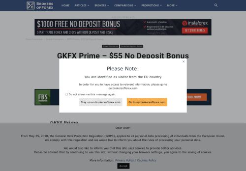 
                            9. GKFX Prime - $55 No Deposit Bonus - BrokersOfForex.com