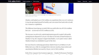 
                            9. Glanbia food group has a strong appetite for more acquisitions ...