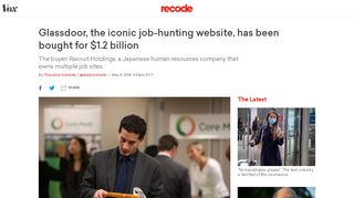 
                            10. Glassdoor, the iconic job-hunting website, has been bought for $1.2B ...