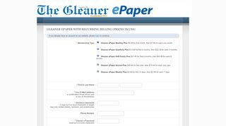 
                            9. Gleaner ePaper with Recurring Billing (Prices in US$)