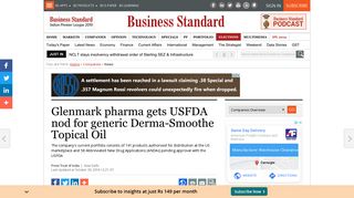 
                            9. Glenmark pharma gets USFDA nod for generic Derma-Smoothe ...