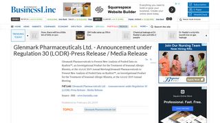 
                            10. Glenmark Pharmaceuticals Ltd. - Announcement under Regulation 30 ...