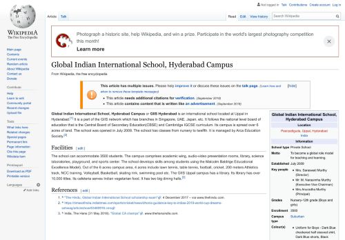 
                            6. Global Indian International School, Hyderabad Campus - Wikipedia