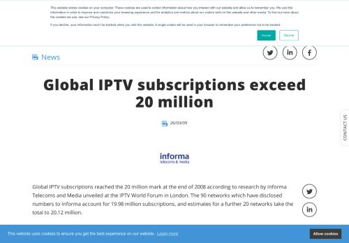 
                            12. Global IPTV subscriptions exceed 20 million - DTG
