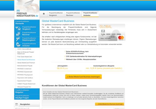 
                            8. Global MasterCard Business - Prepaid-Kreditkarten ohne Schufa