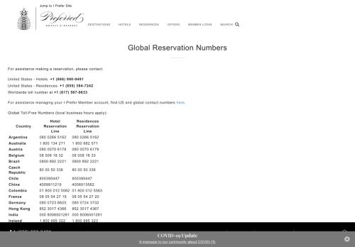 
                            3. Global Reservation Numbers | Preferred Hotels & Resorts