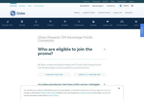 
                            13. Globe Rewards - SM Advantage Points Conversion | Help & Support ...