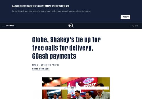 
                            7. Globe, Shakey's tie up for free calls for delivery, GCash payments