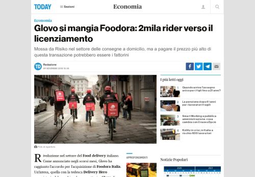 
                            4. Glovo si mangia Foodora: 2mila rider verso il licenziamento - Today