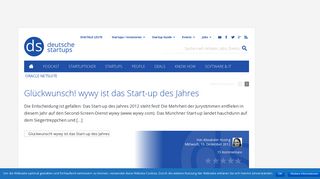 
                            11. Glückwunsch! wywy ist das Start-up des Jahres - deutsche-startups.de