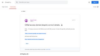 
                            8. GMail access denied despite correct details. - Google Product Forums
