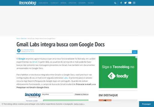 
                            11. Gmail Labs integra busca com Google Docs – Tecnoblog