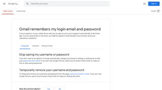 
                            2. Gmail remembers my login email and password - Google Support