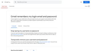 
                            9. Gmail remembers my login email and password - Google ...