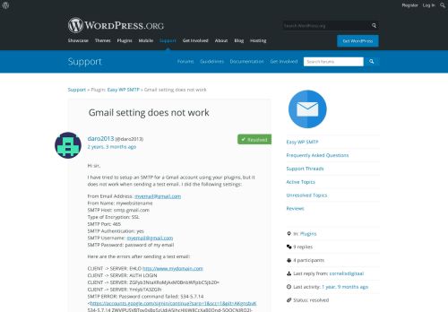 
                            12. Gmail setting does not work | WordPress.org
