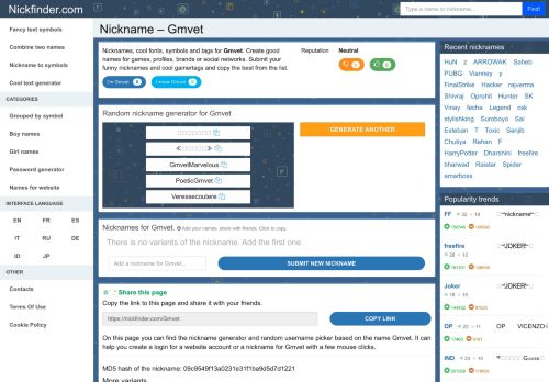 
                            9. Gmvet - Names and nicknames for Gmvet - Nickfinder.com