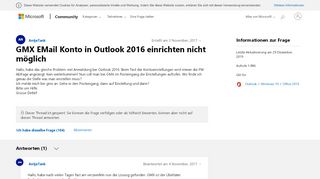 
                            10. GMX EMail Konto in Outlook 2016 einrichten nicht möglich ...