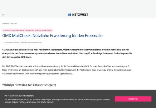 
                            10. GMX MailCheck: Nützliche Erweiterung für den Freemailer - NETZWELT
