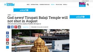 
                            11. God news! Tirupati Balaji Temple will not shut in August | Condé ...