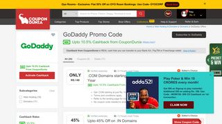 
                            8. GoDaddy Coupons: Upto 85% Off with Additional 10.5% CD Cashback