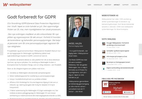 
                            3. Godt forberedt for GDPR – Websystemer AS