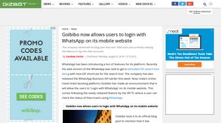 
                            11. Goibibo now allows users to login with WhatsApp on its mobile ...